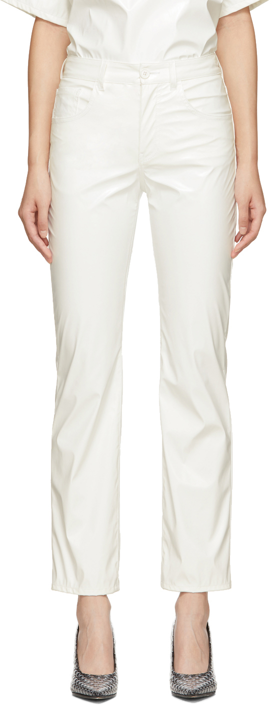 white faux leather jeans