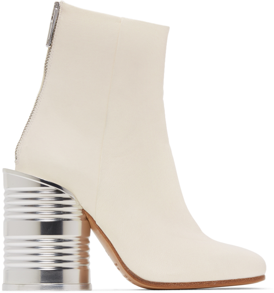 White Leather Can Heel Boots by MM6 