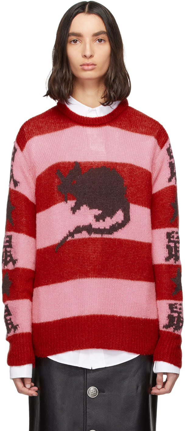 Marc Jacobs: Pink & Red Stray Rats Edition Mohair Sweater | SSENSE