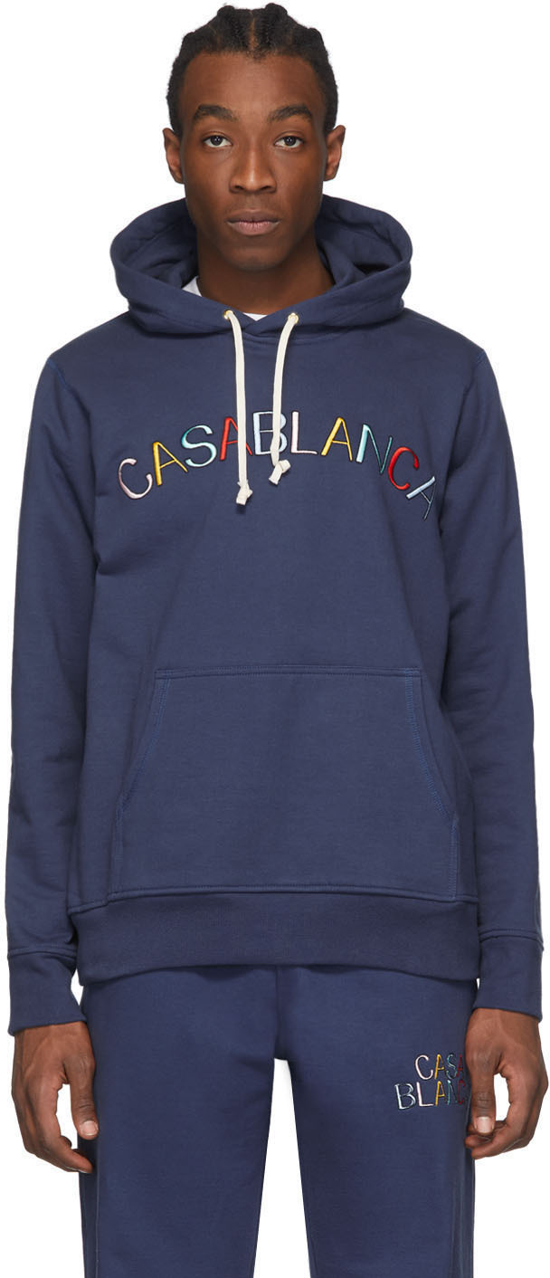 Casablanca: Navy Casa Arch Hoodie | SSENSE Canada