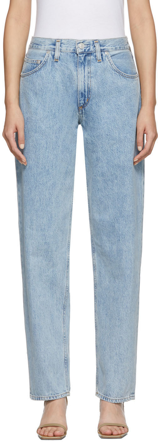 AGOLDE: Blue Baggy Mid Rise Pleated Oversized Jeans | SSENSE