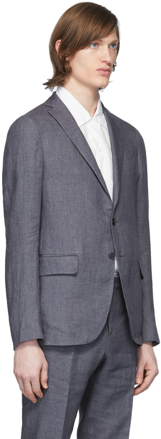 Eidos Grey Linen Blazer In Charcoal