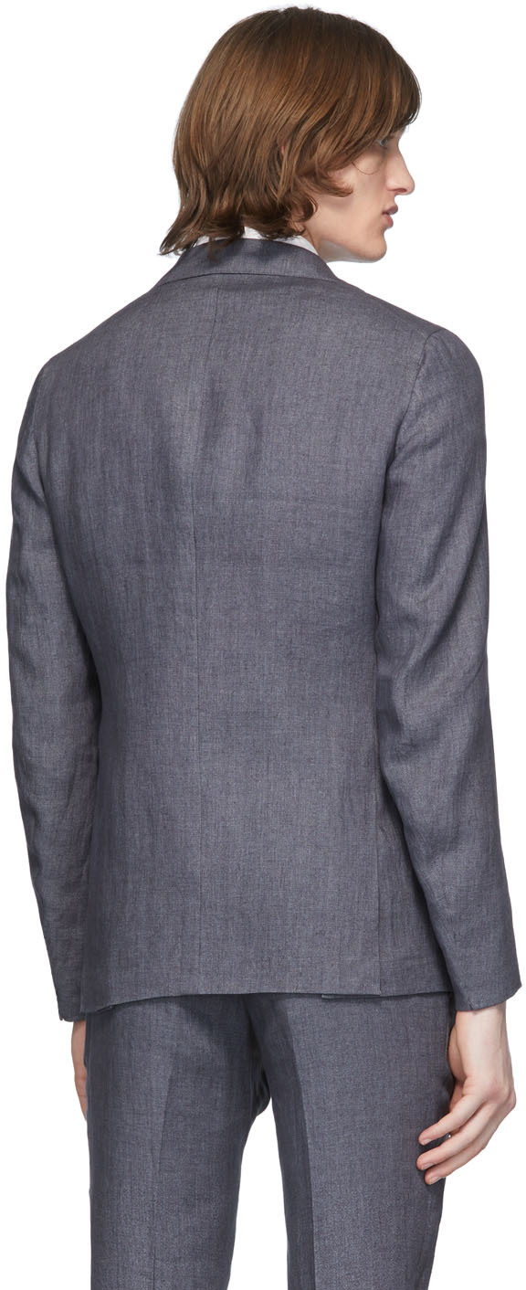Eidos Grey Linen Blazer In Charcoal