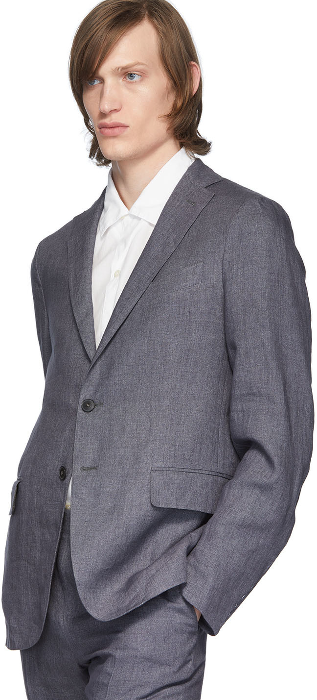 Eidos Grey Linen Blazer In Charcoal