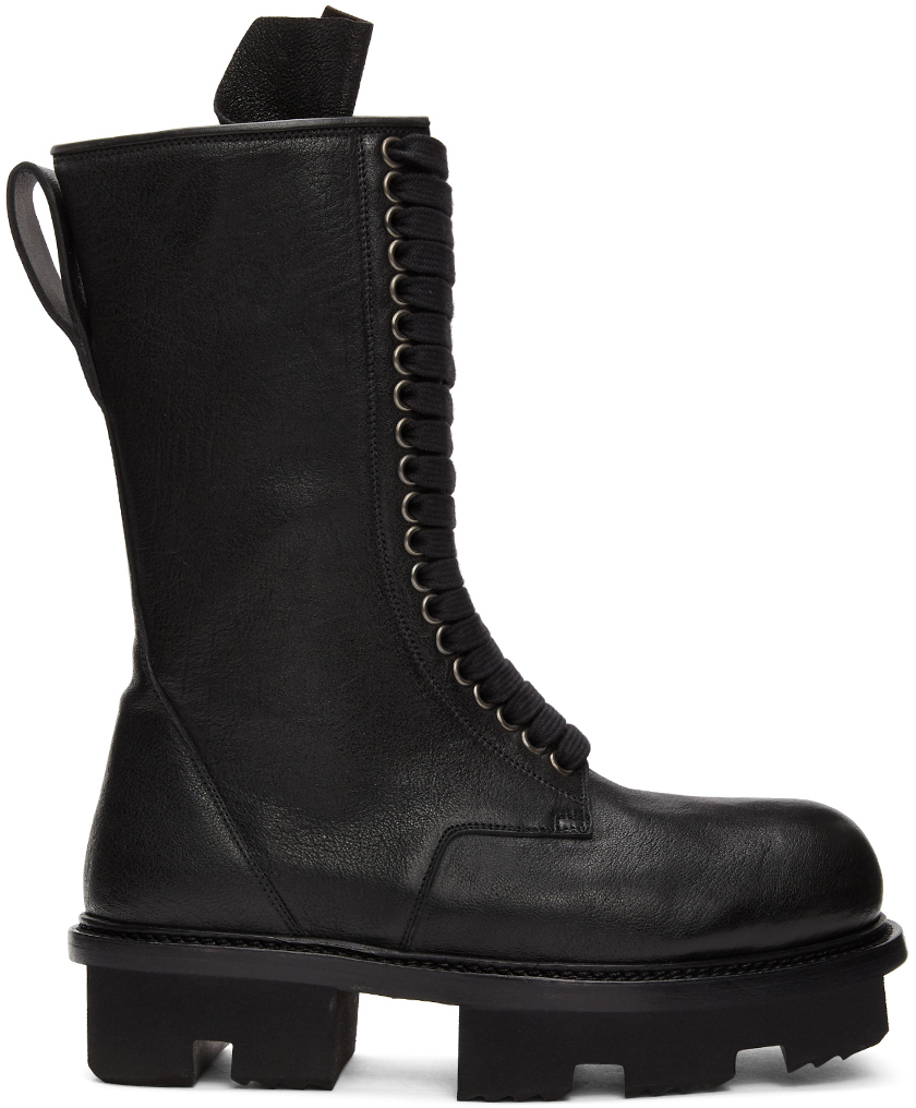 Rick Owens: Black Double Zip Army Megatooth Boots | SSENSE