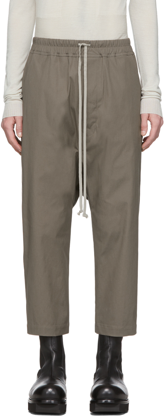 Rick Owens: Taupe Drawstring Cropped Trousers | SSENSE