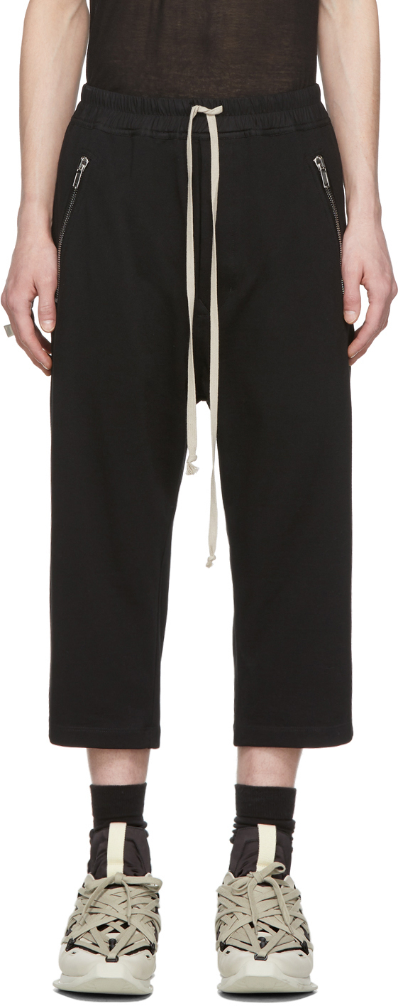 Rick Owens: Black Cropped Drawstring Trousers | SSENSE