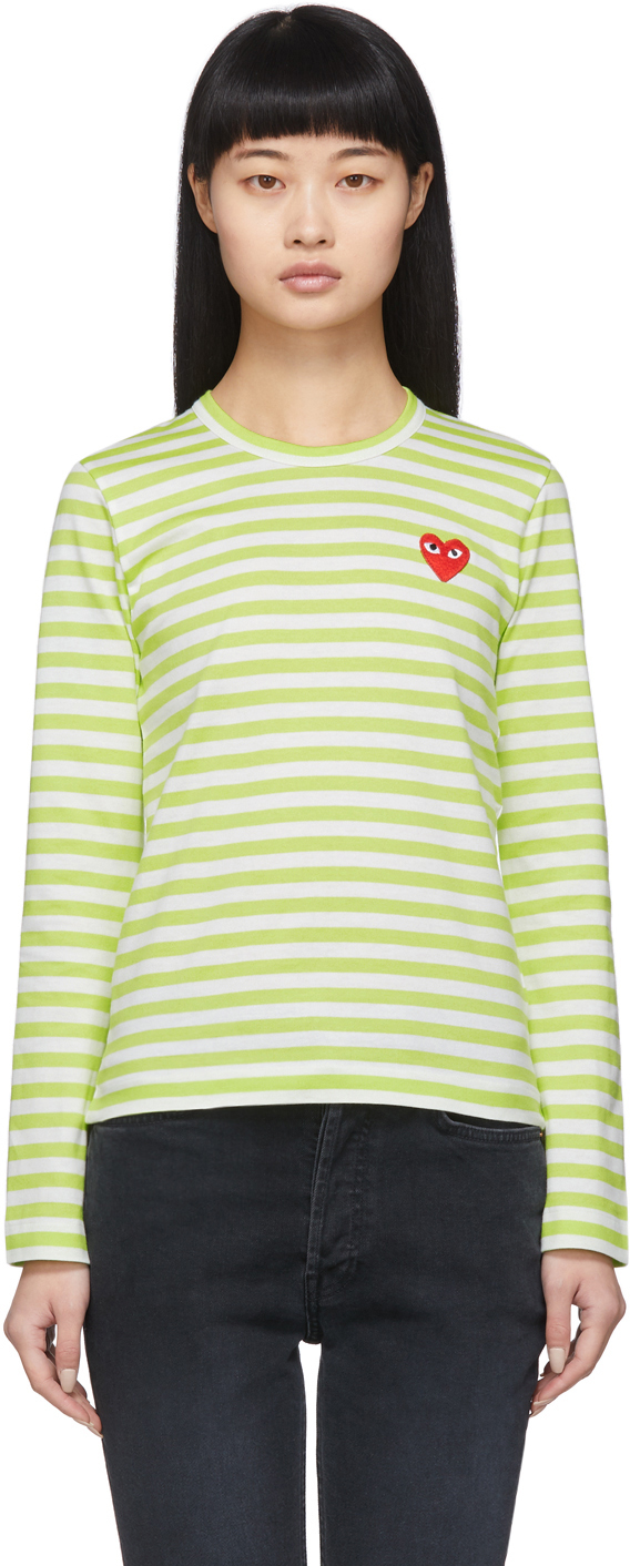 comme des garcons striped shirt green