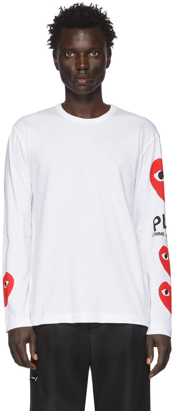 COMME des GARÇONS PLAY White Multi Heart Long Sleeve T-Shirt