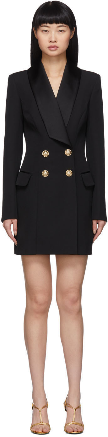 balmain black dress gold buttons