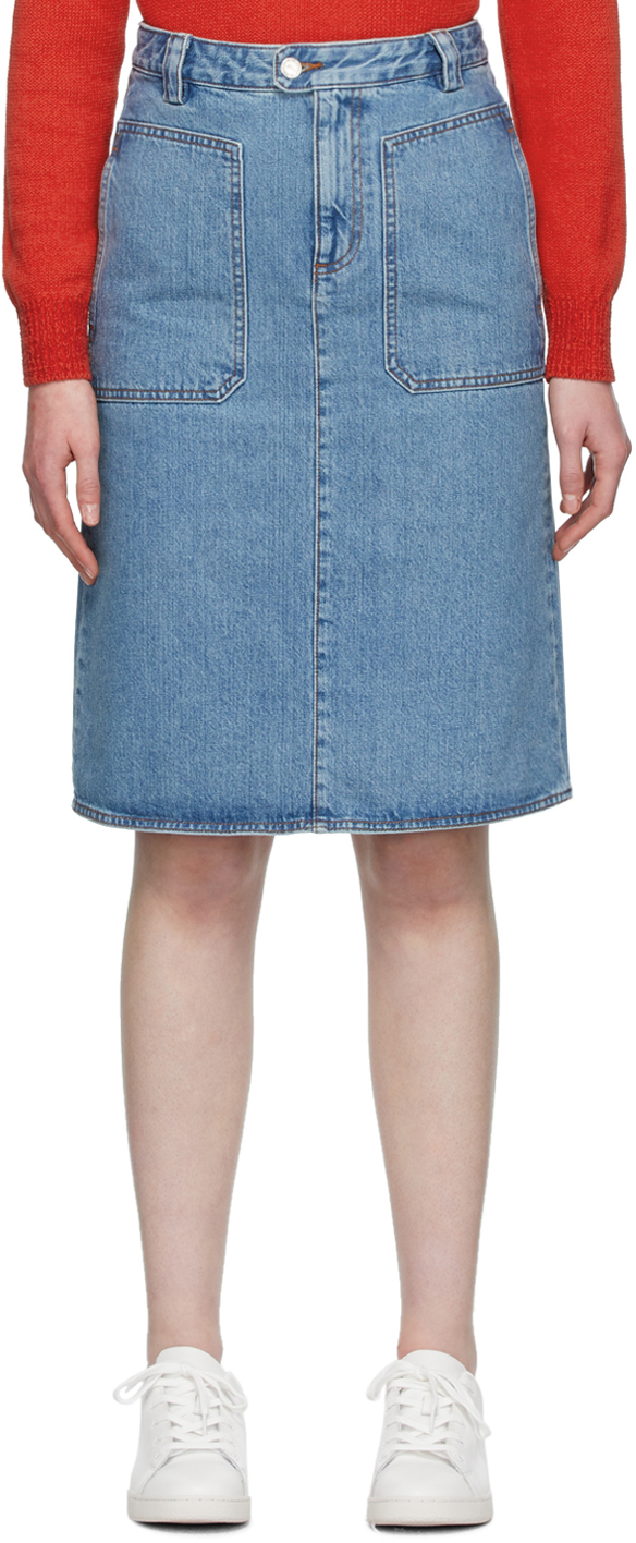 Jupe En Jean APC Taille 36 – Modèle Crayon Bleu Délavé, élastiquée, Style Rock