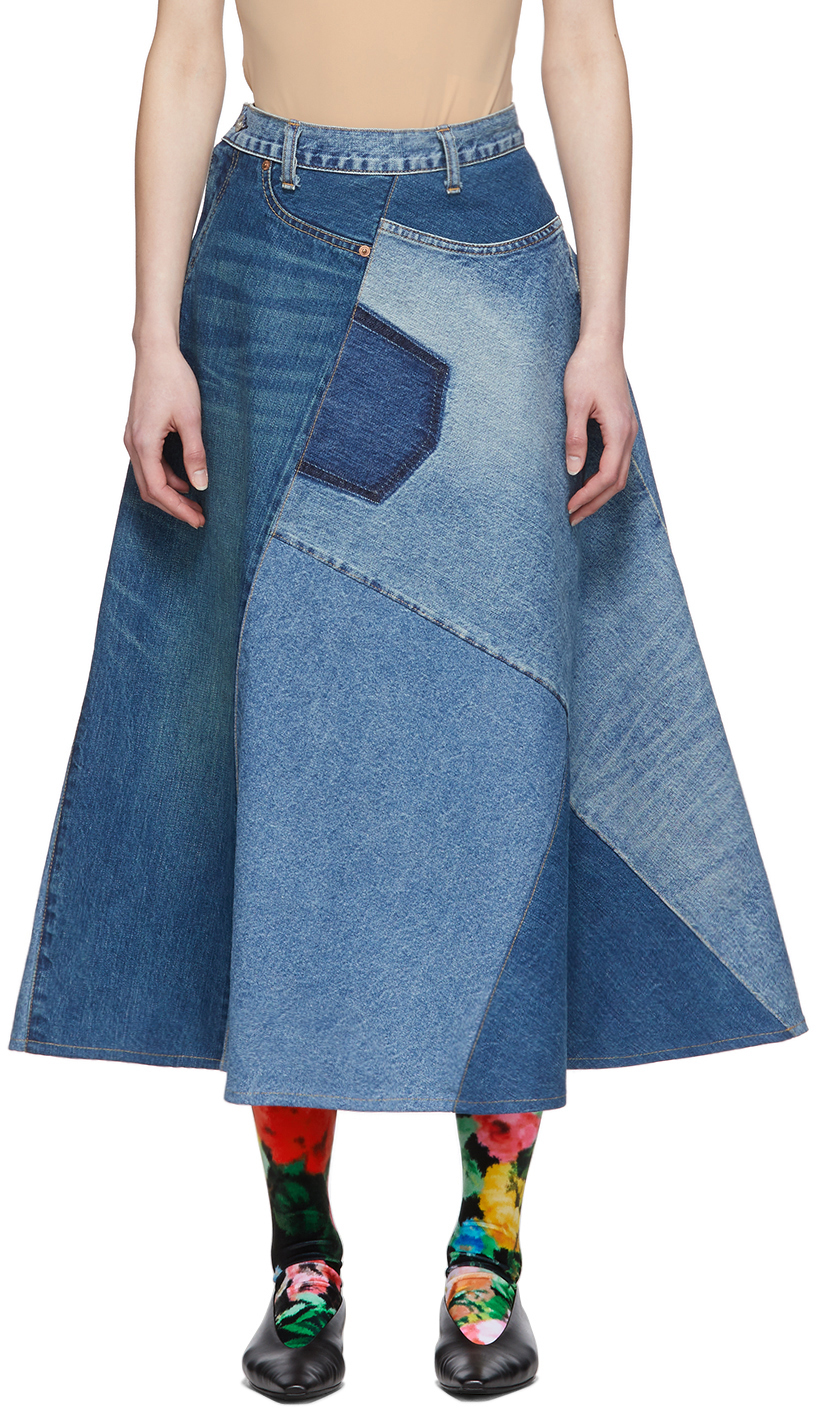 Junya Watanabe: Blue Denim Patchwork Skirt | SSENSE