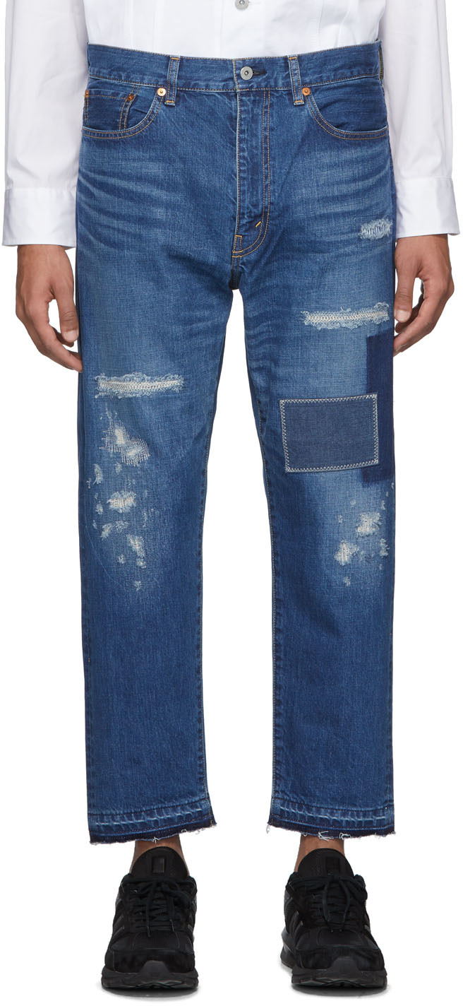 Junya Watanabe: Indigo Garment-Treated Patch Jeans | SSENSE UK