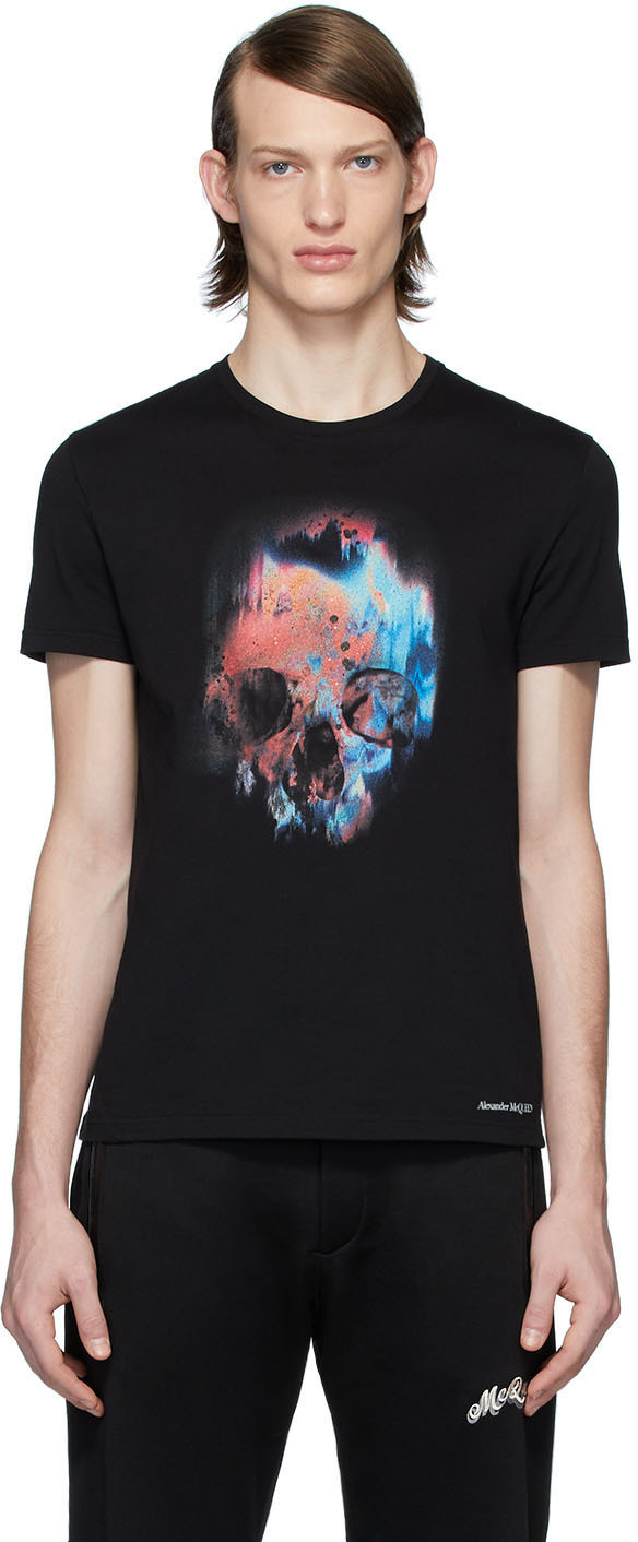 Alexander McQueen: Black Sprayed Skull T-Shirt | SSENSE