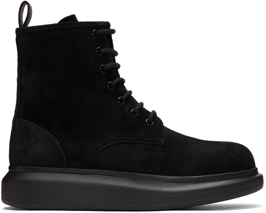 Alexander McQueen: Black Suede Lace-Up Boots | SSENSE