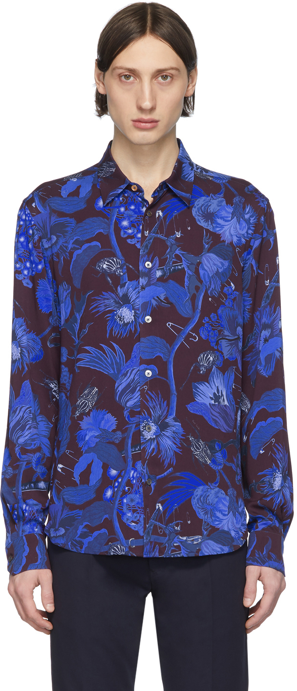 Paul Smith: Blue & Burgundy Floral Goliath Shirt | SSENSE