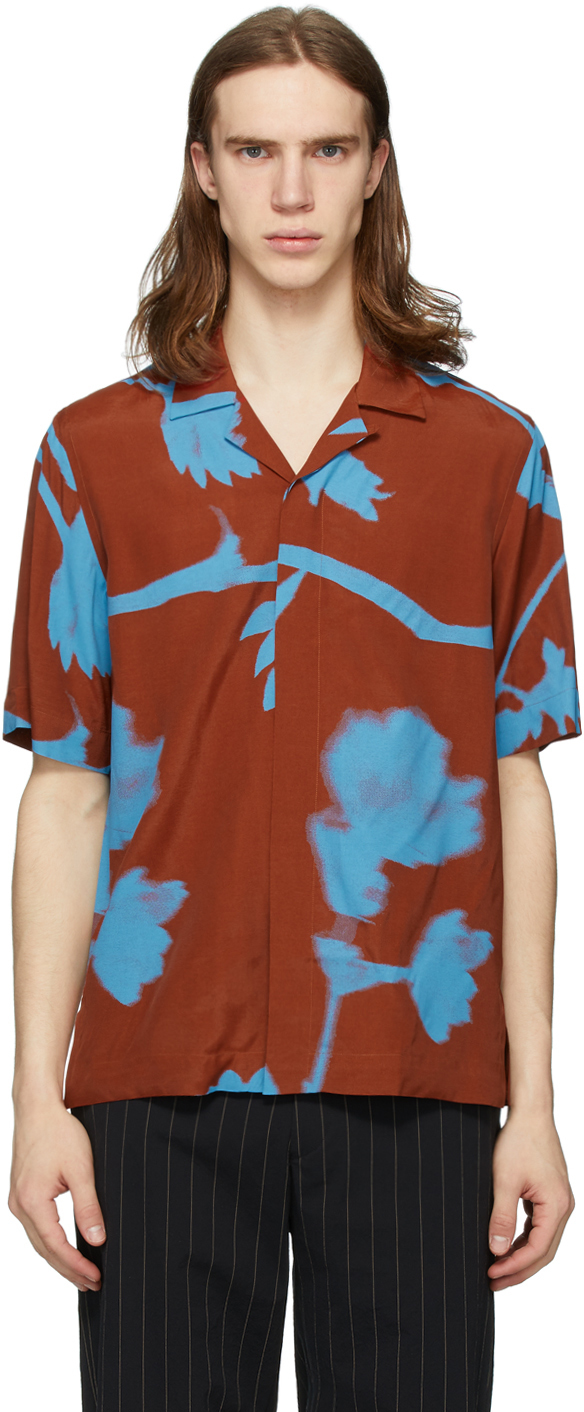 Paul Smith: Brown & Blue Floral Camp Shirt | SSENSE