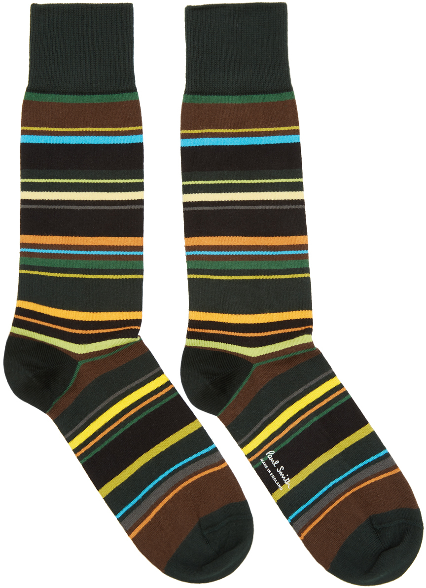 Paul Smith: Green & Brown Furniture Stripe Socks | SSENSE