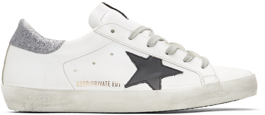 Golden Goose: SSENSE Canada Exclusive White Glitter Tab Superstar ...