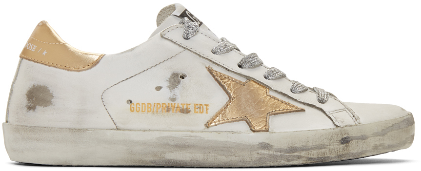 Golden Goose: SSENSE Canada Exclusive White & Gold Superstar Sneakers ...