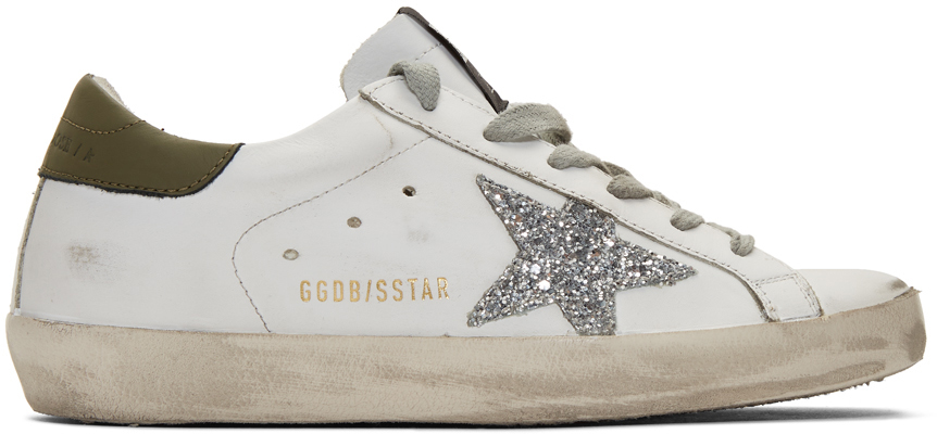 Golden Goose: White & Silver Glitter Superstar Sneakers | SSENSE