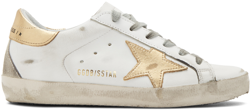 Golden Goose: White & Gold Superstar Sneakers | SSENSE