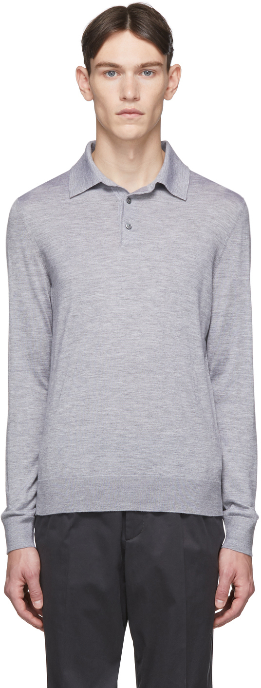 Ermenegildo Zegna: Grey Cashmere Long Sleeve Polo | SSENSE