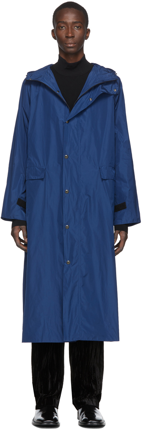 KASSL Editions: Blue Taffeta Long Hooded Coat | SSENSE