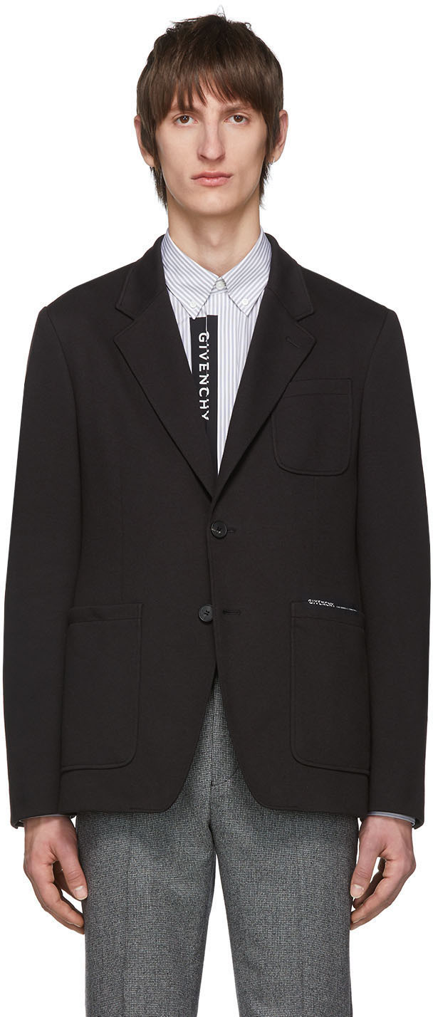 Givenchy: Black Jersey Notched Lapel Blazer | SSENSE