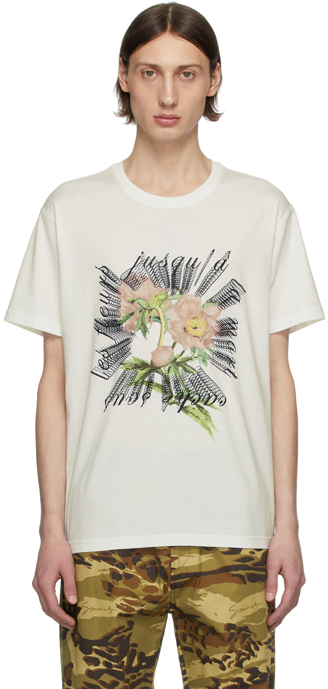 Givenchy: White Floral Embroidered T-Shirt | SSENSE Canada