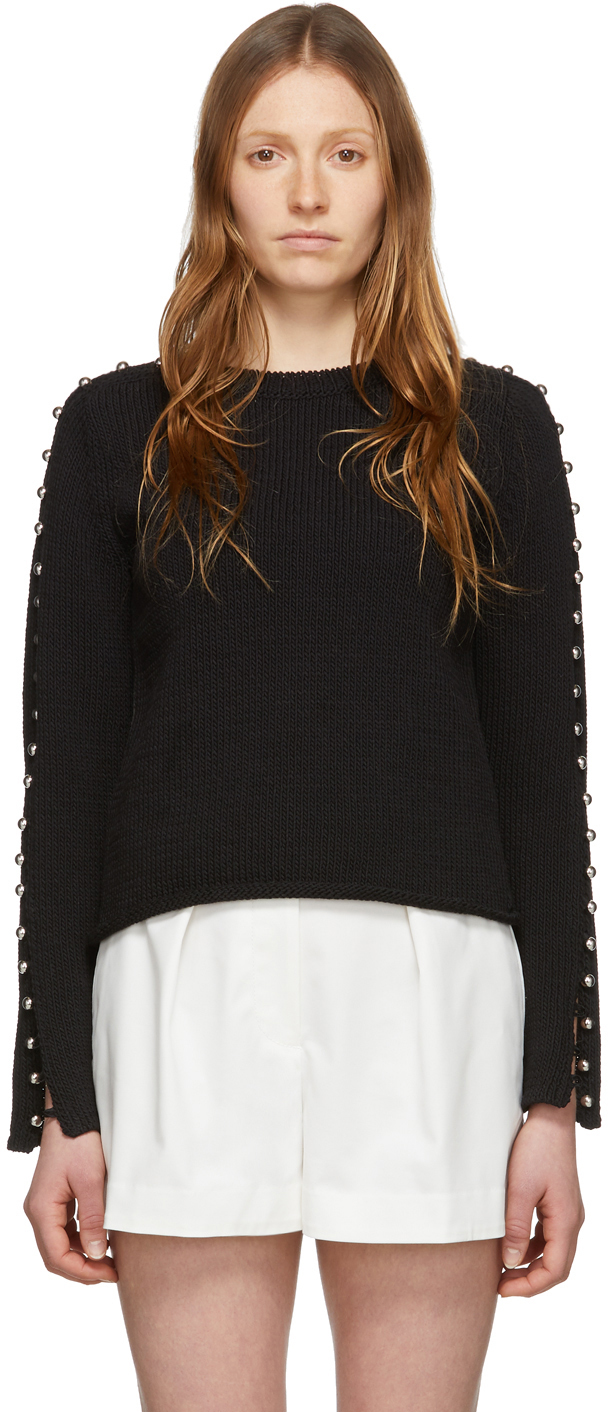 3.1 Phillip Lim: Black Embellished Sleeve Sweater | SSENSE