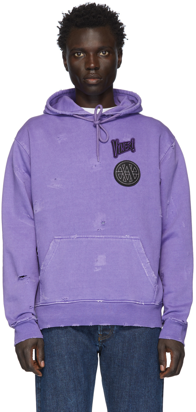 Vyner Articles: Purple Distressed Patch Hoodie | SSENSE
