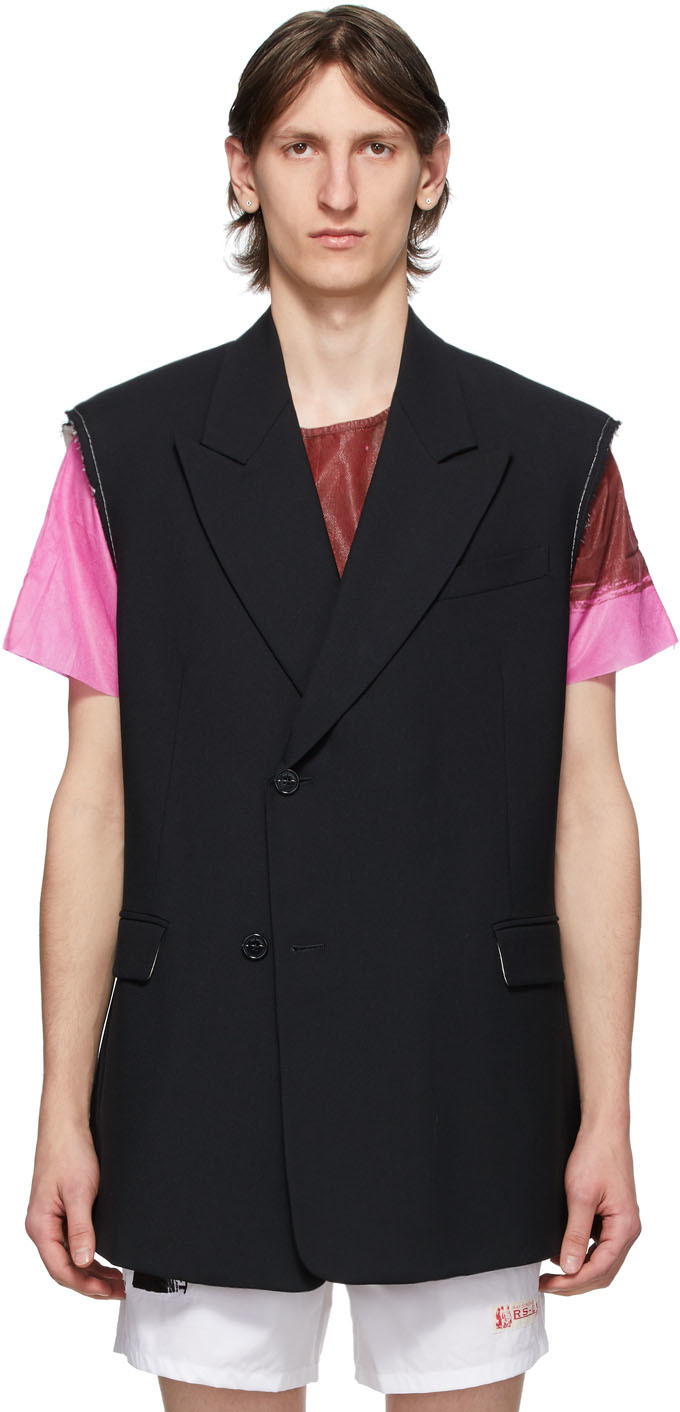 Raf Simons: Black Wool Double-Breasted Sleeveless Blazer | SSENSE Canada