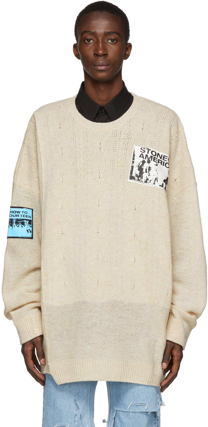 Raf Simons: Beige Oversized Patch Sweater | SSENSE Canada