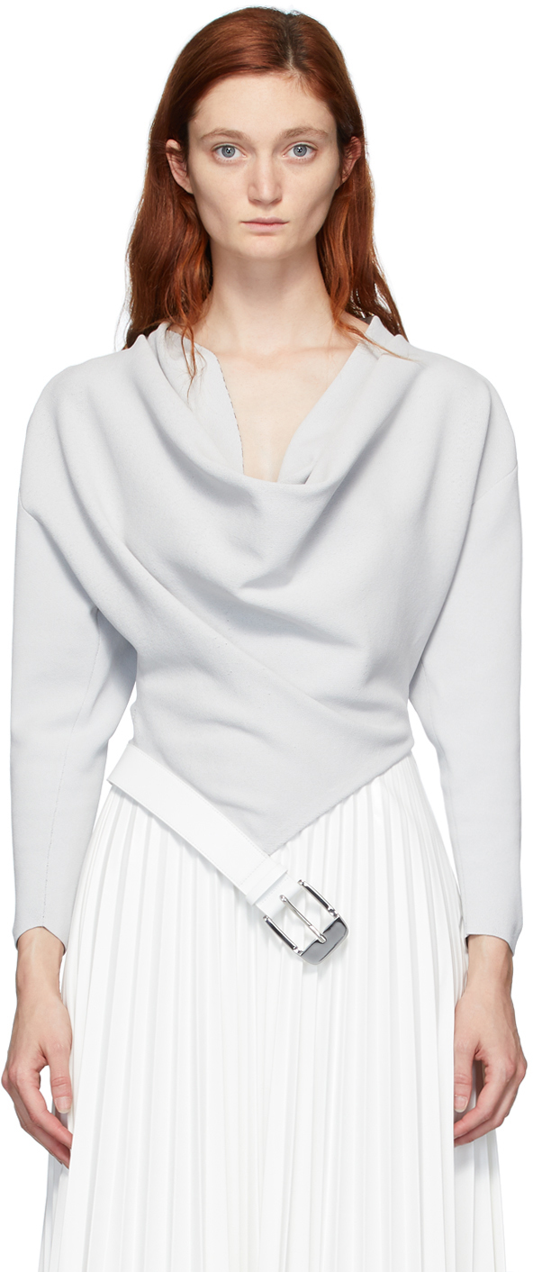 Proenza Schouler Grey Belted Cowl Neck Blouse