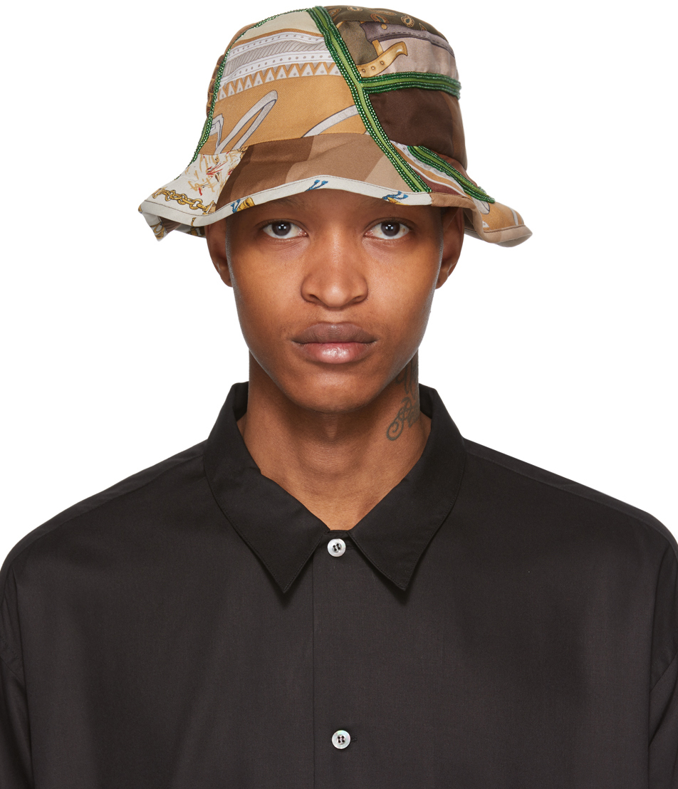 Ahluwalia: Brown Silk Patchwork Bucket Hat | SSENSE
