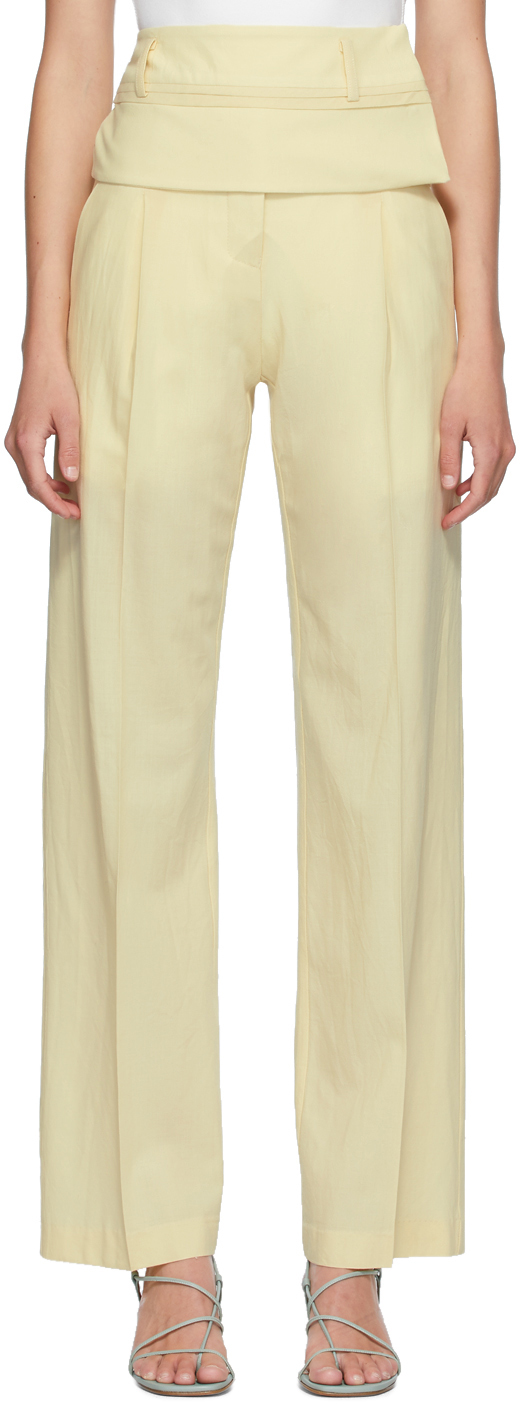 Christopher Esber: Yellow Wool Double Belted Trousers | SSENSE Canada