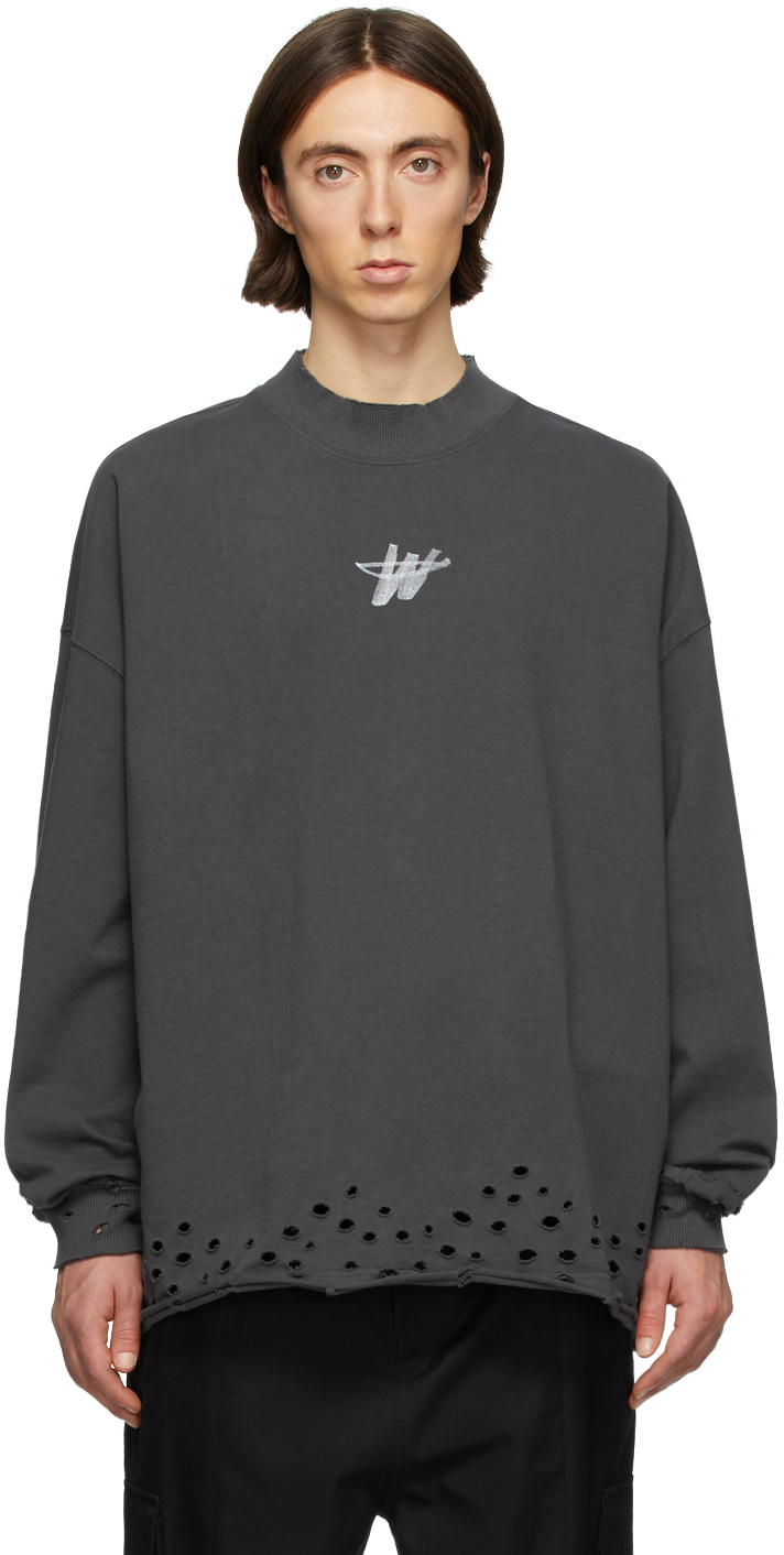 We11done: Grey 'WD' Logo Sweater | SSENSE