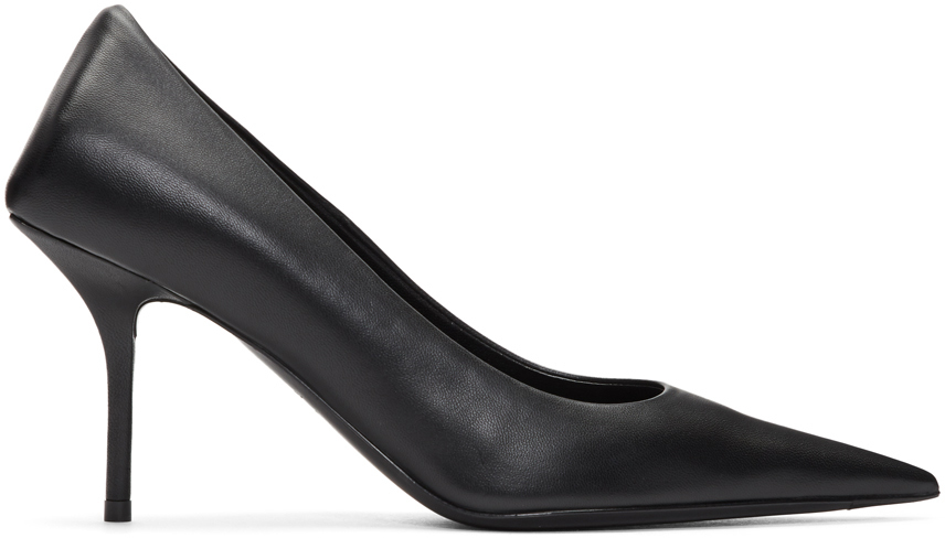 Black Leather Square Knife Pumps