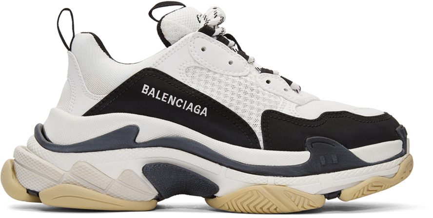 Balenciaga: Black & White Triple S Sneakers | SSENSE