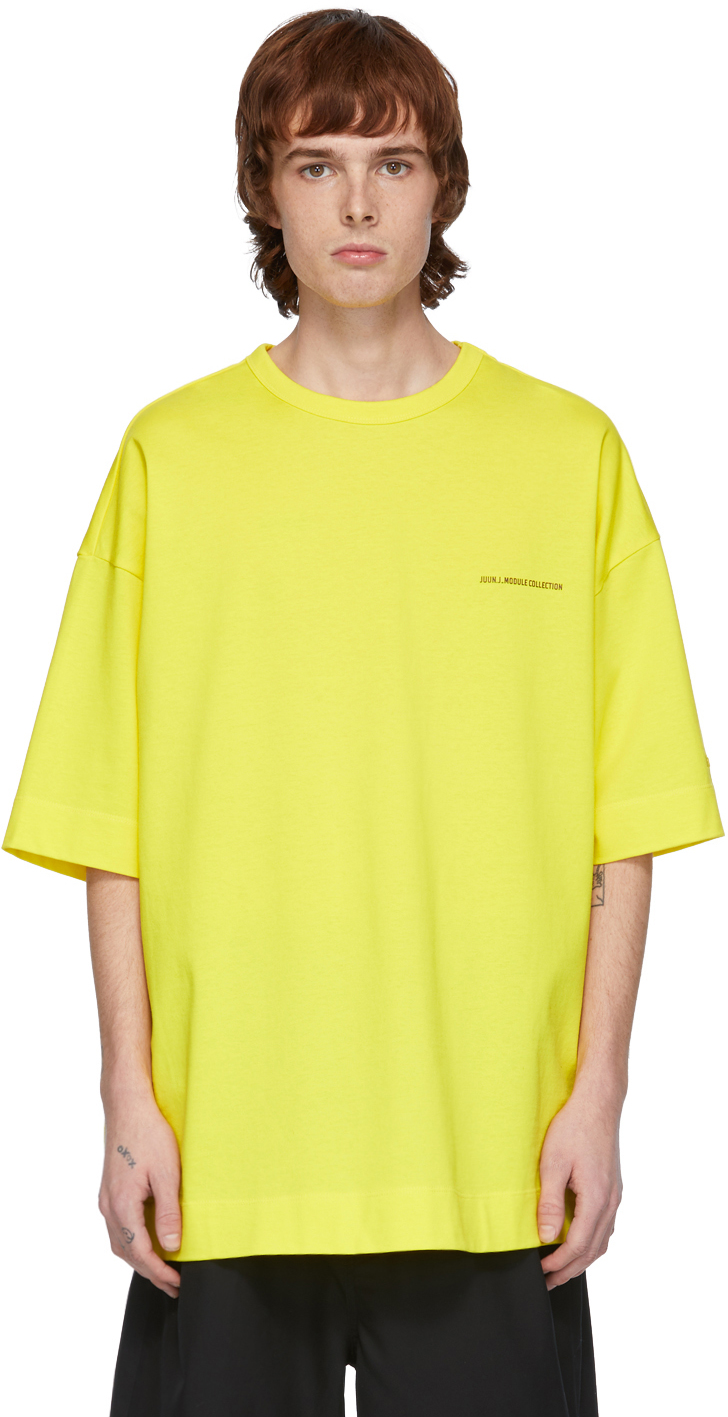 Juun.J: Yellow Logo T-Shirt | SSENSE
