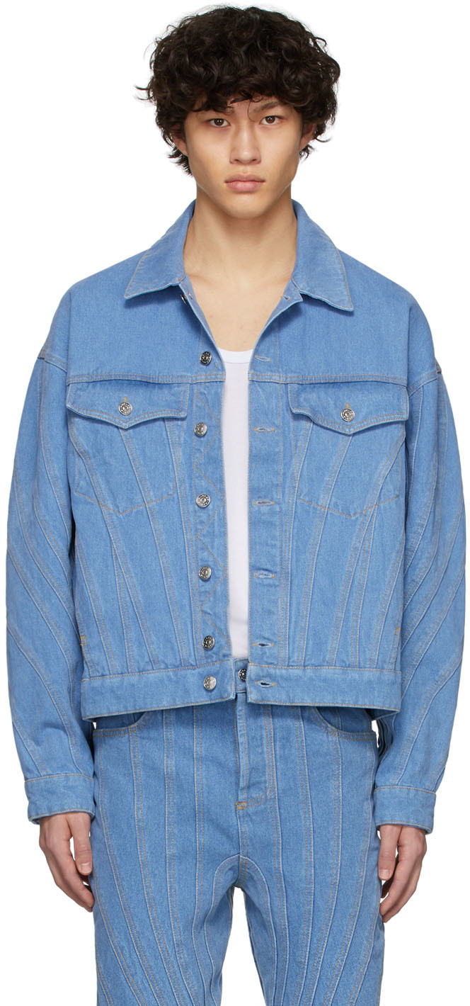 Mugler: SSENSE Canada Exclusive Blue Denim Oversized Jacket | SSENSE