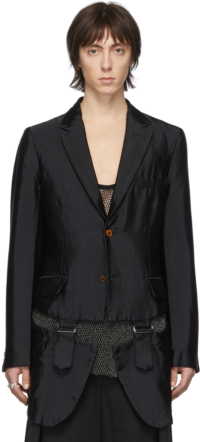 Comme des Garçons Homme Plus: Black Garment-Treated Buckle Blazer | SSENSE