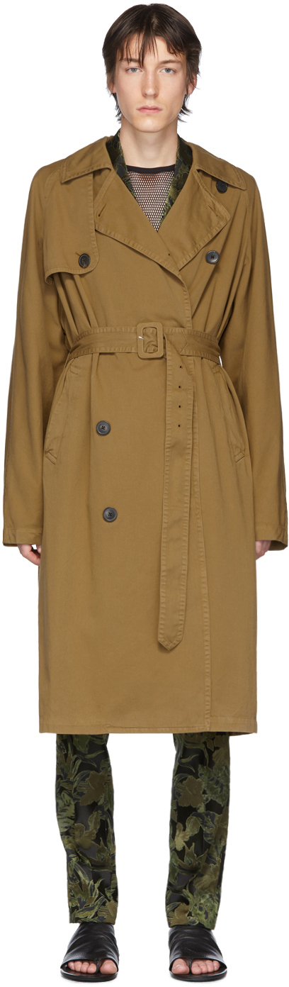 Dries Van Noten Double-breasted Cotton Trench Coat in Green for Men Mens Clothing Coats Raincoats and trench coats 