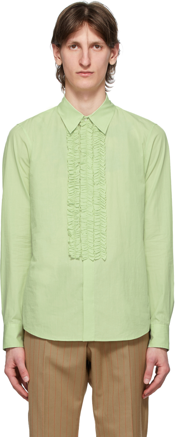 green ruffle shirt