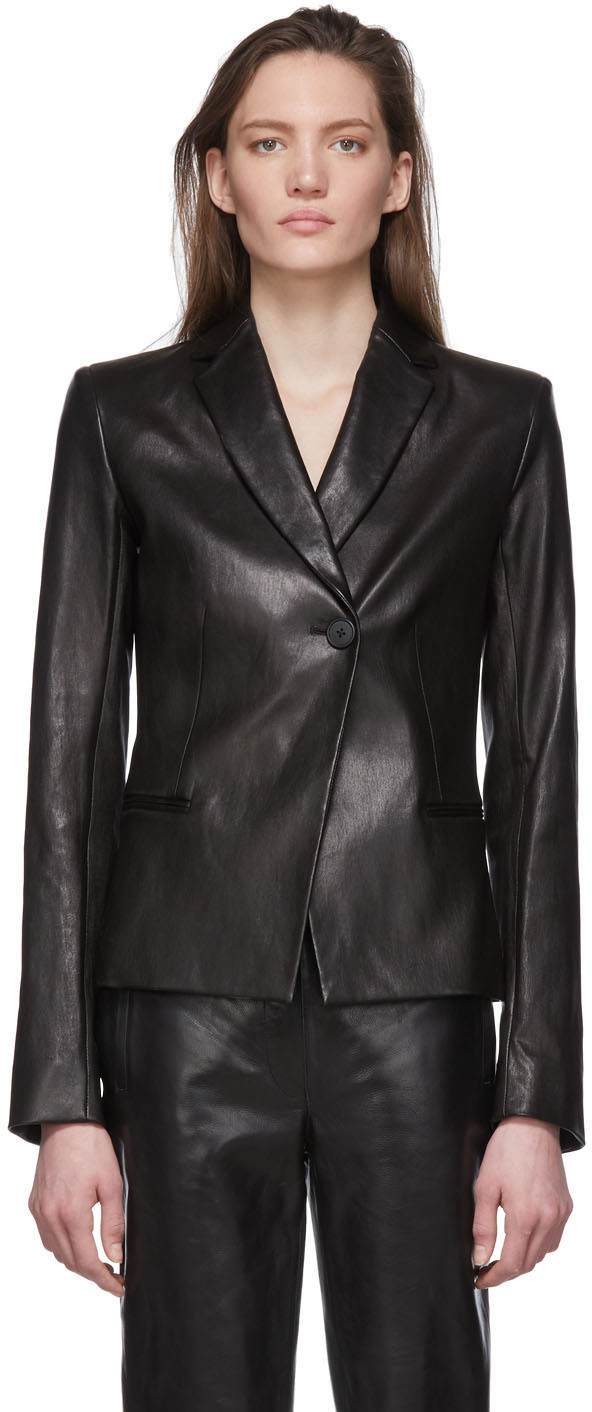 The Row: Black Emi Leather Jacket | SSENSE Canada