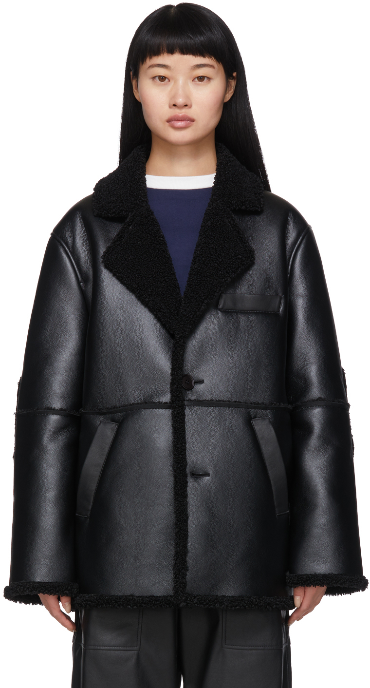 GR-Uniforma: Black Faux-Sheepskin Coat | SSENSE