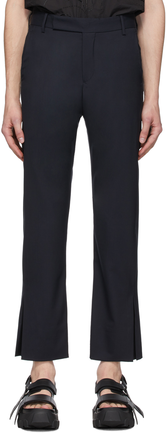 navy flared trousers