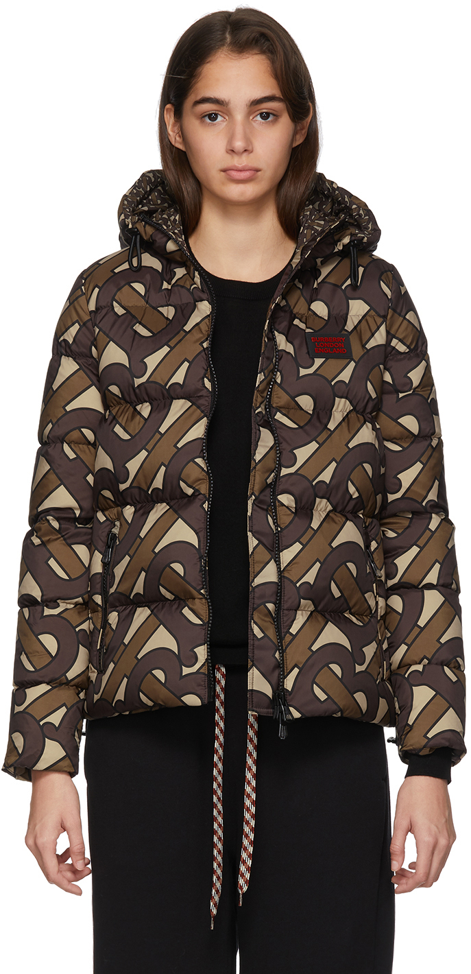 Burberry: SSENSE Exclusive Brown Monogram Puffer Down Leith Jacket | SSENSE