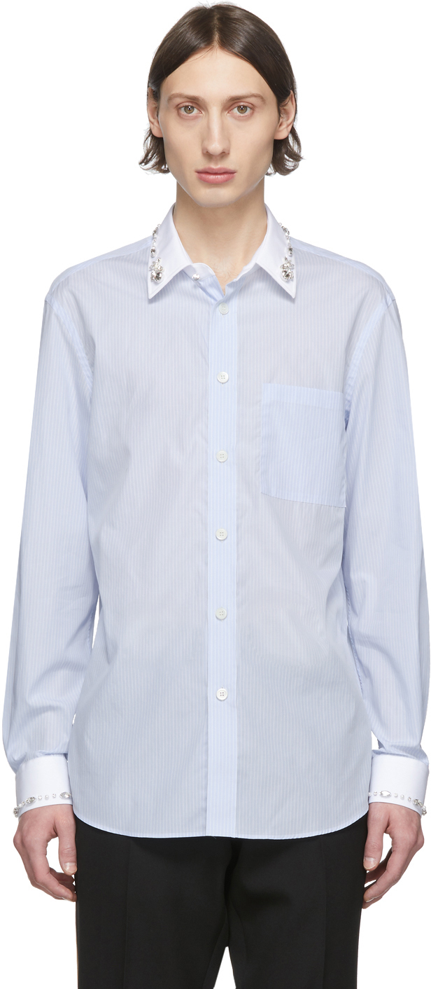 Burberry: Blue Striped Formal Shirt | SSENSE UK